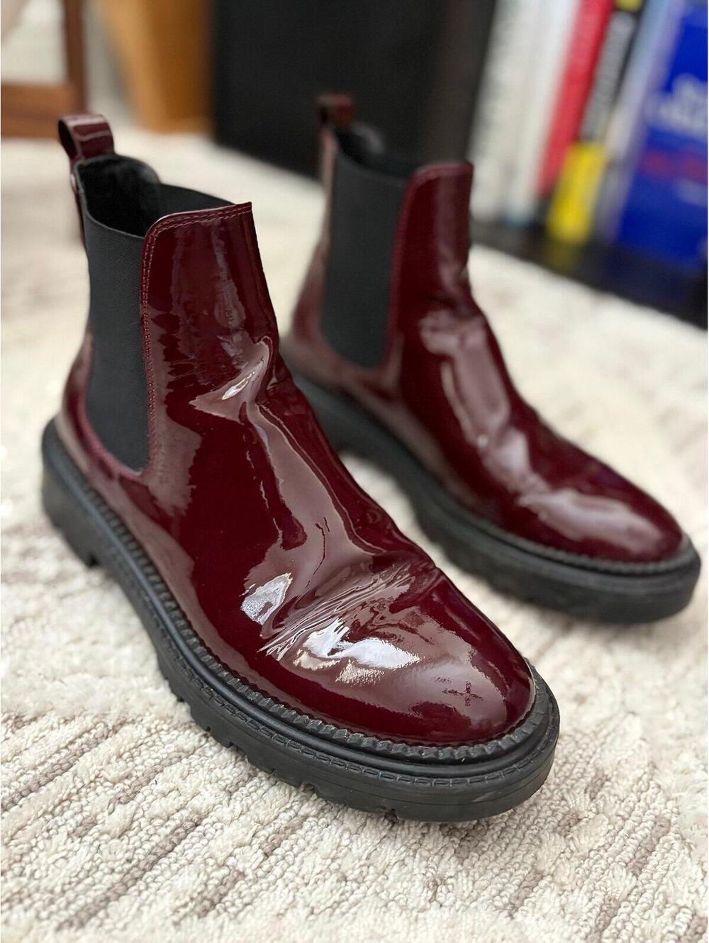 AGL (Attilio Giusti Leombruni) Patent Leather Chelsea Boots Burgundy Size 38.5